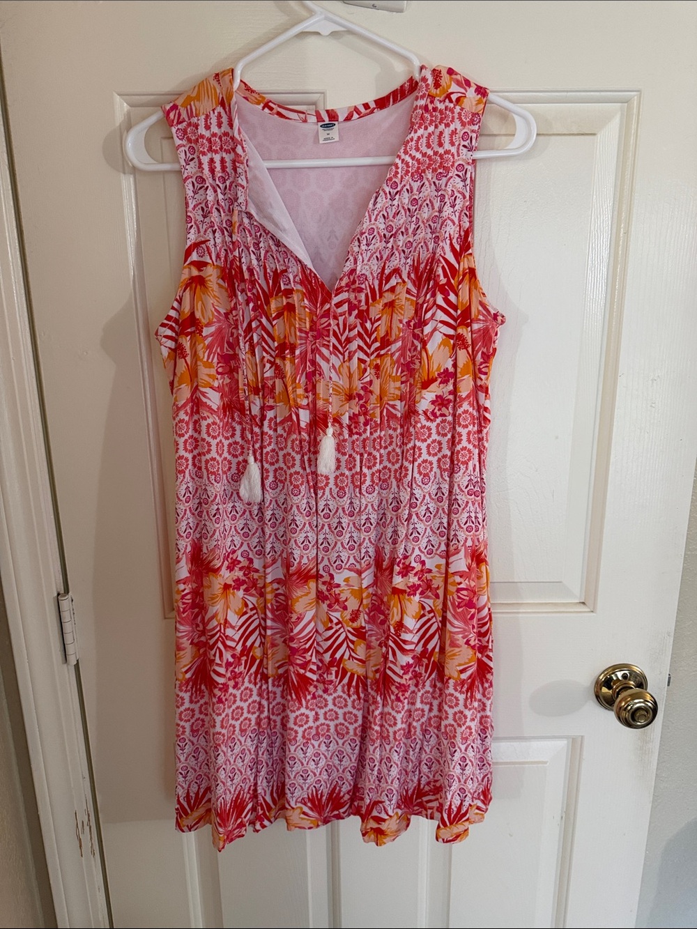 Old Navy Pink and Orange Printed Sleeveless V-Neck Dress